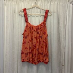 Anthropologie Clementine Tank Top Women’s XL Orange/Pink Tiered Floral Motif